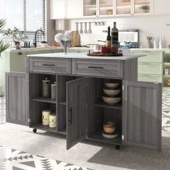 Îlot de Cuisine Îlot de Cuisine Mobile avec Table Pliante et 2 Tiroirs, desserte à Roulettes - Gris - 120x46-68x91,5 cm