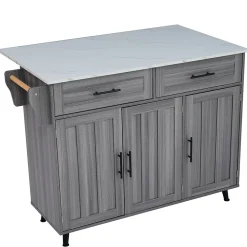 Îlot de Cuisine Îlot de Cuisine Mobile avec Table Pliante et 2 Tiroirs, desserte à Roulettes - Gris - 120x46-68x91,5 cm