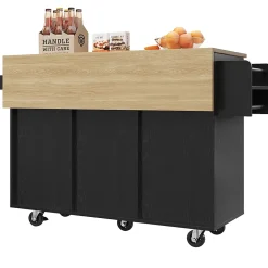 Îlot de Cuisine Mobile - desserte avec Plan de Travail et Séparateurs Amovibles - MDF + Métal - Noir - 135x46x86,9 cm