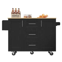 Îlot de Cuisine Mobile - desserte avec Plan de Travail et Séparateurs Amovibles - MDF + Métal - Noir - 135x46x86,9 cm