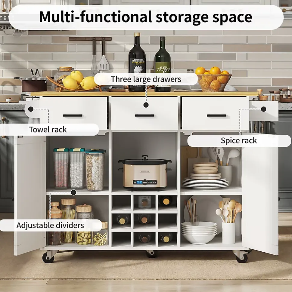 Îlot de Cuisine Mobile - desserte avec Plan de Travail et Porte-Serviettes - MDF - Blanc - 124x40-65x91,5 cm