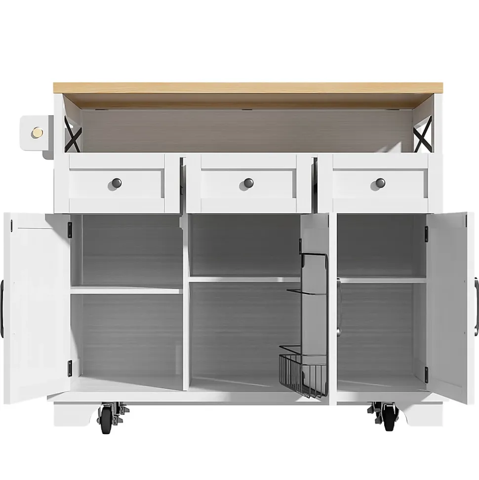 Îlot de Cuisine Mobile - Desserte de Cuisine, Rangement Pratique et Séparateurs Amovibles - MDF et Métal - Blanc - 118x43-80x98 cm