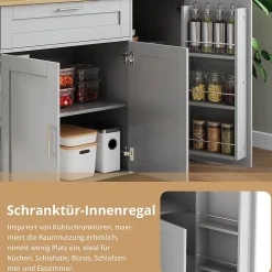 Îlot de Cuisine Mobile - Meuble de Rangement avec 3 Portes et 1 Tiroir, Plan de Travail Chêne - Gris, 132.5x44x90 cm