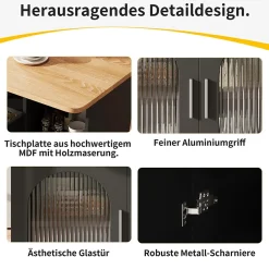 Îlot de Cuisine Mobile avec Roulettes, Plan Effet Bois et Rangement Multifonction - MDF, Métal et Verre - Noir 120x30-70x79,5 cm