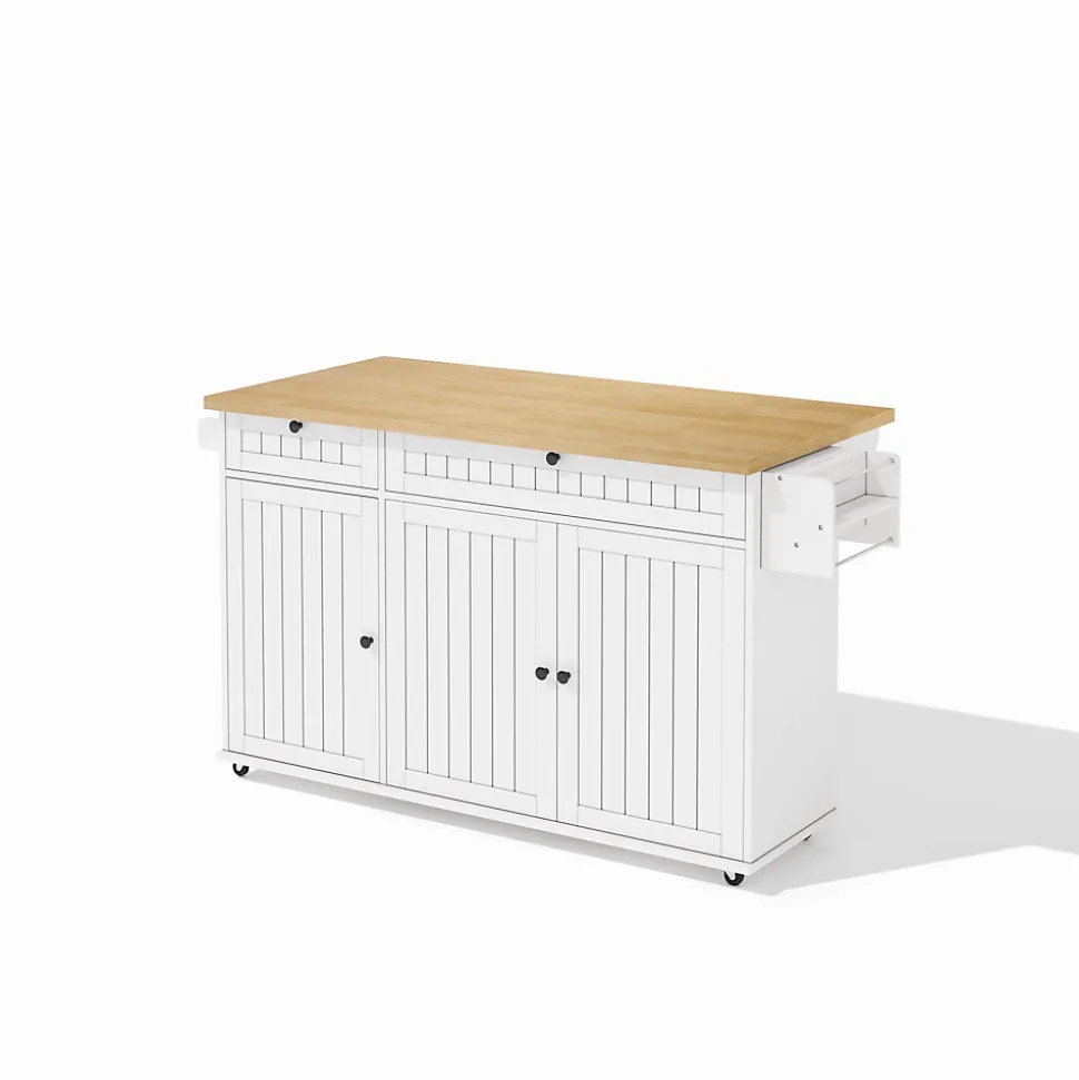 Îlot de Cuisine Mobile avec Table Pliante et Rangements, desserte de Cuisine avec Tiroirs et Portes - Blanc - 137x45-70x89,5 cm
