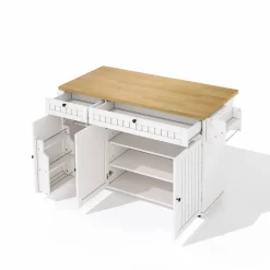 Îlot de Cuisine Mobile avec Table Pliante et Rangements, desserte de Cuisine avec Tiroirs et Portes - Blanc - 137x45-70x89,5 cm