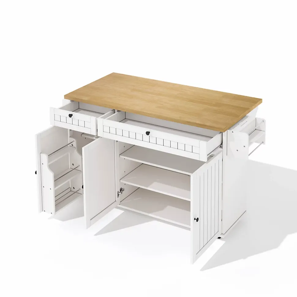 Îlot de Cuisine Mobile avec Table Pliante et Rangements, desserte de Cuisine avec Tiroirs et Portes - Blanc - 137x45-70x89,5 cm