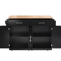 Îlot de Cuisine Mobile avec Plan de Travail Rabattable, 2 Tiroirs, Étagère, Pieds en Bois Interchangeables, Noir, 120x46-70x91 cm