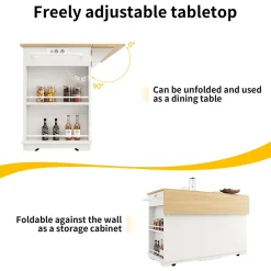 Îlot de Cuisine Mobile avec Plan de Travail, Prise Intégrée et Rangement Multifonction - MDF et Métal - Blanc 151,5x84,7x91,7 cm