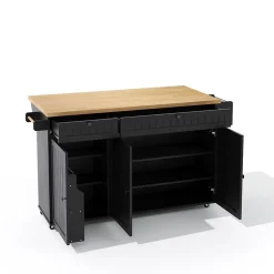 Îlot de Cuisine Mobile avec Table Pliante et Rangements, desserte de Cuisine avec Tiroirs et Portes - Noir - 137x45-70x89,5 cm