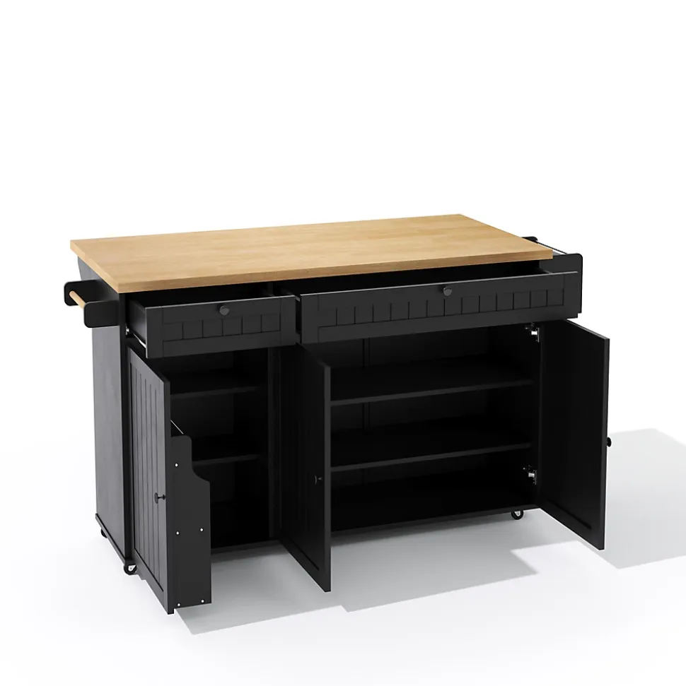 Îlot de Cuisine Mobile avec Table Pliante et Rangements, desserte de Cuisine avec Tiroirs et Portes - Noir - 137x45-70x89,5 cm