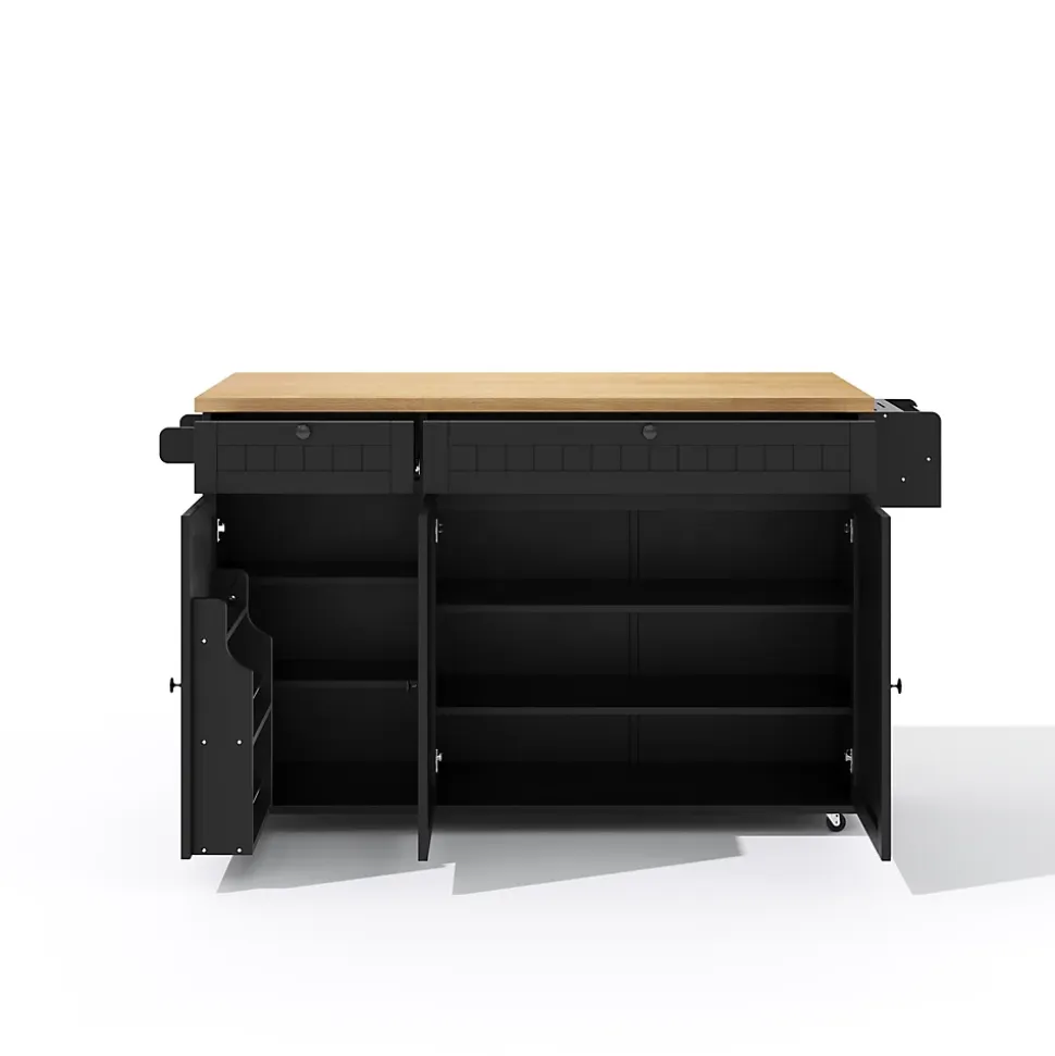 Îlot de Cuisine Mobile avec Table Pliante et Rangements, desserte de Cuisine avec Tiroirs et Portes - Noir - 137x45-70x89,5 cm