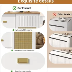 Îlot de cuisine mobile avec porte-serviettes, étagère à épices et étagères ajustables, MDF, 147x70x90 cm blanc