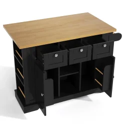 Îlot de Cuisine Mobile avec Table Pliante et Prise Intégrée, desserte avec Tiroir et Étagères - Noir - 132x40-70x87 cm