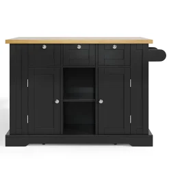 Îlot de Cuisine Mobile avec Table Pliante et Prise Intégrée, desserte avec Tiroir et Étagères - Noir - 132x40-70x87 cm