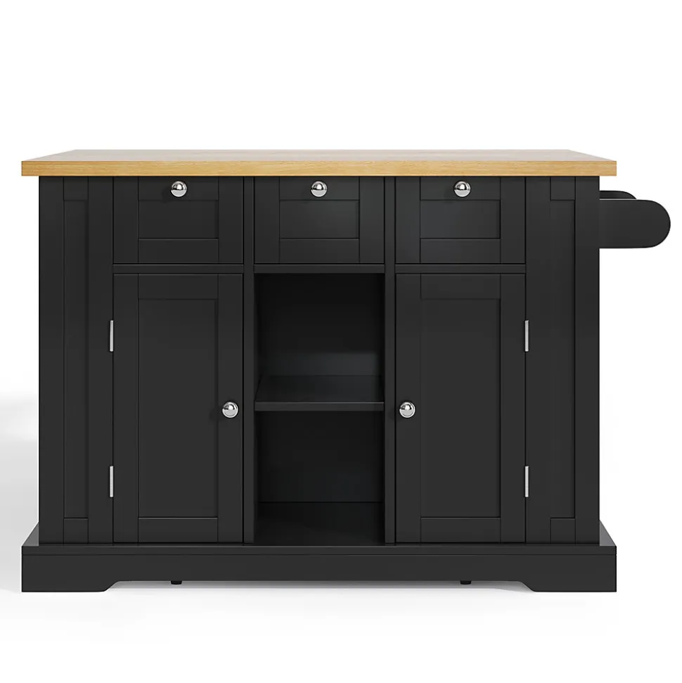 Îlot de Cuisine Mobile avec Table Pliante et Prise Intégrée, desserte avec Tiroir et Étagères - Noir - 132x40-70x87 cm