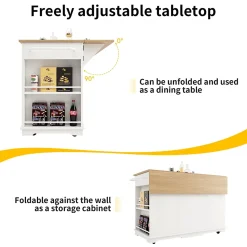 Îlot de Cuisine Mobile avec Plan de Travail, Portes en Verre et Séparateurs Amovibles - MDF et Métal - Blanc 151,5x60-85x91,7 cm