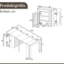 Îlot de Cuisine Mobile Multifonction avec Table Extensible, Rangement et Prise Électrique - MDF, Verre - Blanc/Noir - 150x80x77 cm