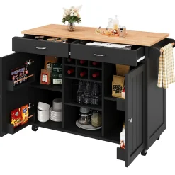 Îlot de Cuisine Moderne avec Rangements et Étagères - Desserte Multifonction en métal et MDF, 102 x 45 x 92 cm, Noir