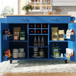 Îlot de Cuisine Multifonction avec Plan de Travail et Rangement, Buffet Design en MDF et Métal, Bleu, 102x45x92 cm