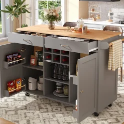 Îlot de Cuisine Multifonction avec Rangement et Plan de Travail, Buffet Design en MDF et Métal, Gris, 102x45x92 cm