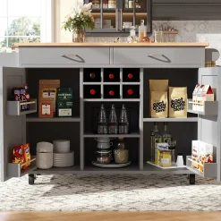 Îlot de Cuisine Multifonction avec Rangement et Plan de Travail, Buffet Design en MDF et Métal, Gris, 102x45x92 cm
