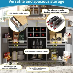 Îlot de Cuisine Multifonction avec Rangement et Plan de Travail, Buffet Design en MDF et Métal, Gris, 102x45x92 cm
