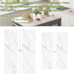 Îlot de Cuisine Multifonction avec Table Extensible, 3 Tiroirs, Portes et Étagères Réglables, MDF, Noir + Blanc, 150x90x90 cm