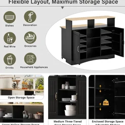 Îlot de Cuisine sur Roulettes - Armoire de Rangement avec Plateau Rabattable et 2 Tabourets Inclus - 110x34-68x97,5 cm - Noir