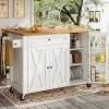 Îlot de Cuisine sur Roulettes avec Plan de Travail Extensible, Portes et Étagères Réglables, Meuble Mobile en MDF et Métal, Blanc