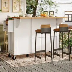 Îlot de Cuisine sur Roulettes avec Plan de Travail Extensible, Portes et Étagères Réglables, Meuble Mobile en MDF et Métal, Blanc