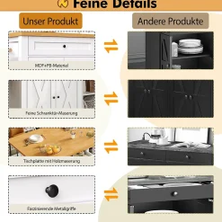 Îlot de Cuisine sur Roulettes avec Plan de Travail Extensible, Portes et Étagères Réglables, Meuble Mobile en MDF et Métal, Blanc