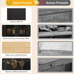 Îlot de Cuisine sur Roulettes avec Plan de Travail en Bois et Tiroirs Fermés, Meuble de Rangement Multifonction, Noir