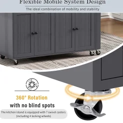 Îlot de Cuisine, Tiroirs, Plan de Travail, Desserte à Roulettes, Rangement, Espace Extensible, 112-180,5x45x92 cm - MDF Gris