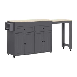 Îlot de Cuisine, Tiroirs, Plan de Travail, Desserte à Roulettes, Rangement, Espace Extensible, 112-180,5x45x92 cm - MDF Gris
