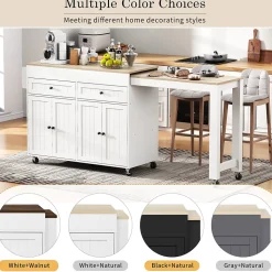 Îlot de Cuisine, Tiroirs, Plan de Travail, Chariot à Roulettes avec Rangement, Espace Extensible, 112-180,5x45x92 cm, MDF Blanc