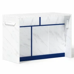 Îlot de Cuisine 120x60x91 cm - desserte de Cuisine avec Prise et Ports USB, Étagères Réglables, Porte-Serviettes, MDF - Blanc+Bleu