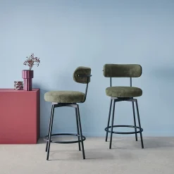 Lot de deux tabourets de bar assise rotative métal noir et tissu vert - L 50 x P 50 x H 92cm - Iris