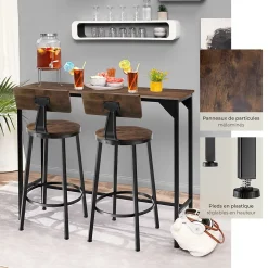 Lot de tabourets de bar avec grands dossiers confortables Style industriel