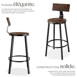 Lot de tabourets de bar avec grands dossiers confortables Style industriel