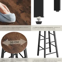 Lot de tabourets de bar style industriel en Bois et acier