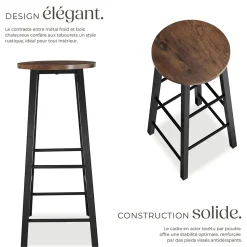 Lot de tabourets de bar style industriel en Bois et acier