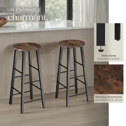 Lot de tabourets de bar style industriel en Bois et acier