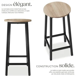 Lot de tabourets de bar style industriel en Bois et acier