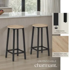 Lot de tabourets de bar style industriel en Bois et acier