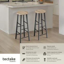Lot de tabourets de bar style industriel en Bois et acier