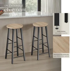 Lot de tabourets de bar style industriel en Bois et acier