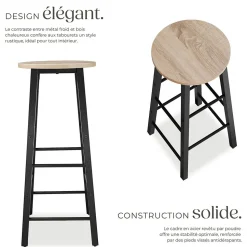 Lot de tabourets de bar style industriel en Bois et acier