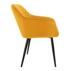 Lot de 4x chaises de salle à manger rembourrée en velours fauteuils en moutarde