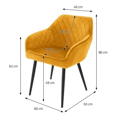 Lot de 4x chaises de salle à manger rembourrée en velours fauteuils en moutarde